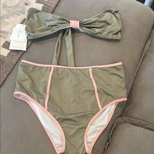 Christy Dawn Olive and Pink Bikini Set
